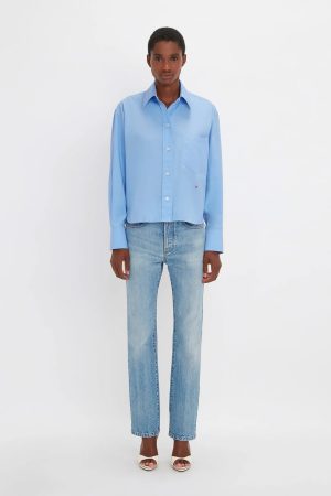 Button Detail Cropped Shirt In Rose Quartz